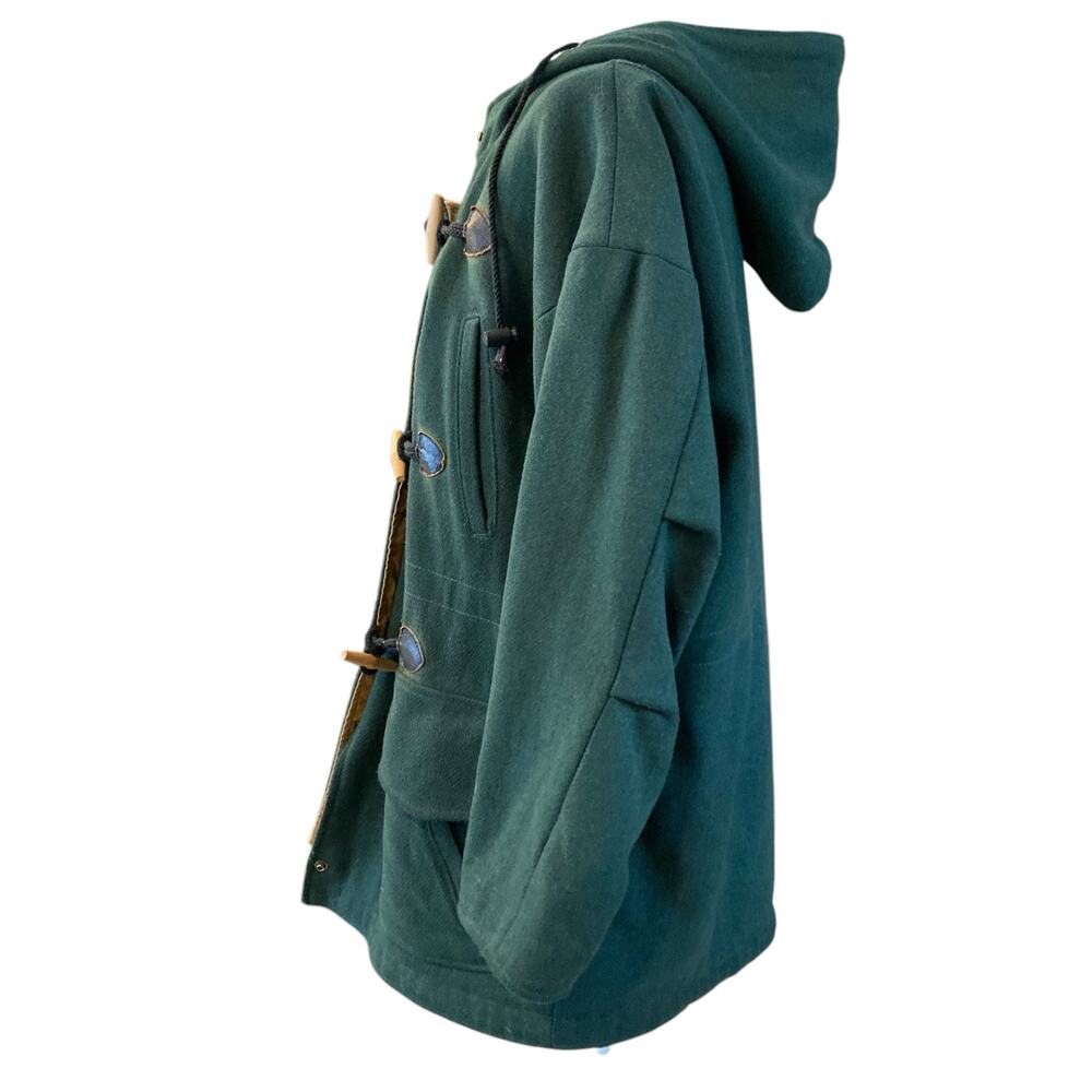 Vintage Forest Green Wool Toggle Duffle Coat Women’s Large Hooded Academia - Picture 10 of 16